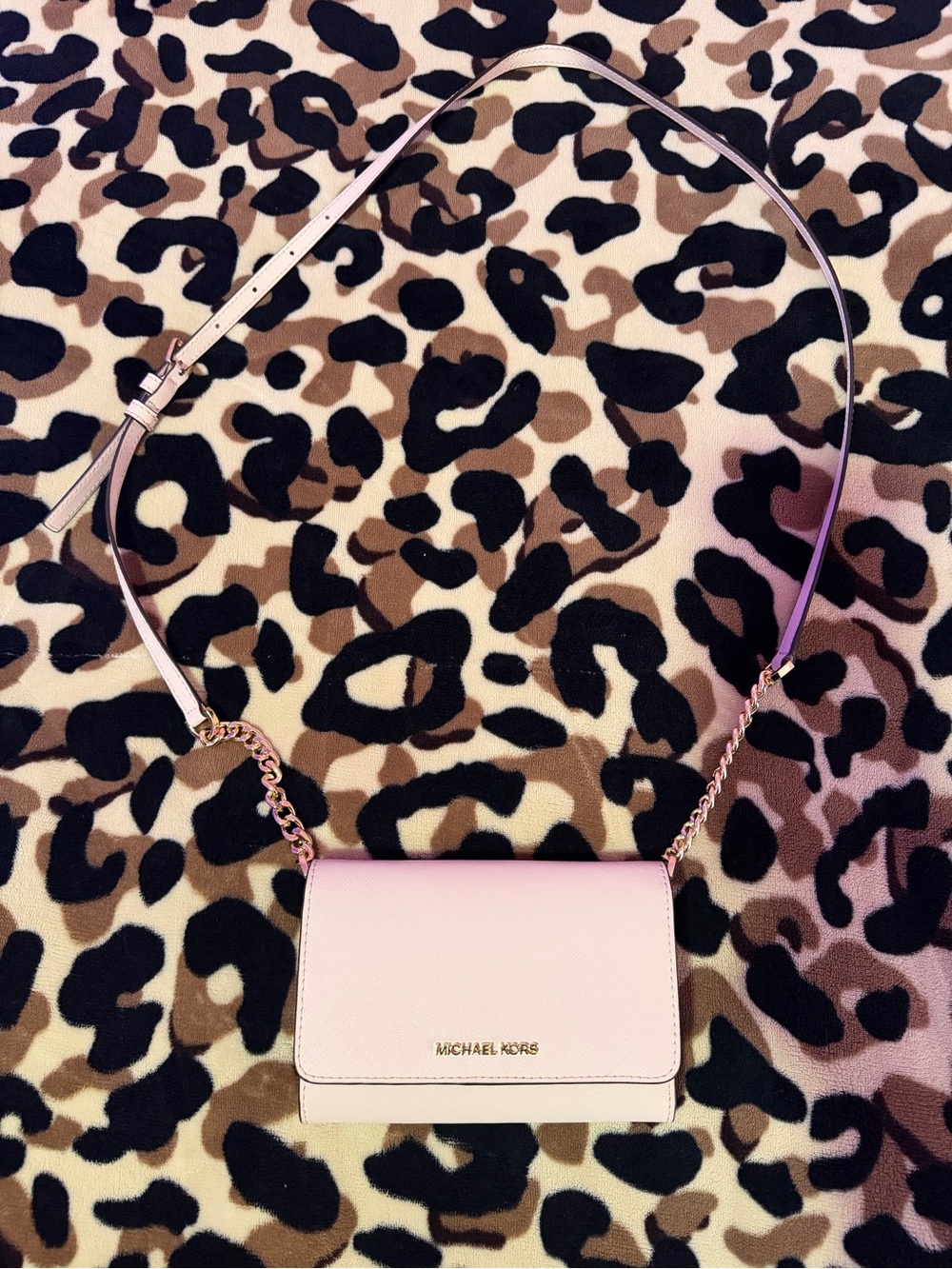 MICHAEL KORS Pink Saffiano Leather Chain Crossbody Bag